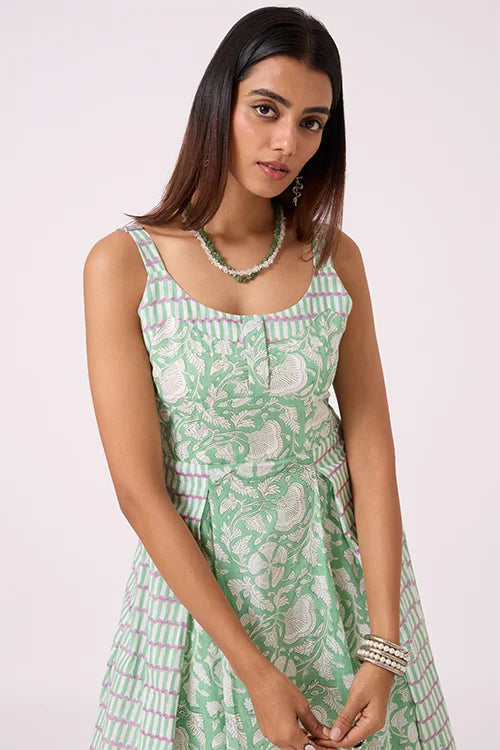 Okhai "Spring" Hand Block Printed Pure Cotton Sleeveless Dress