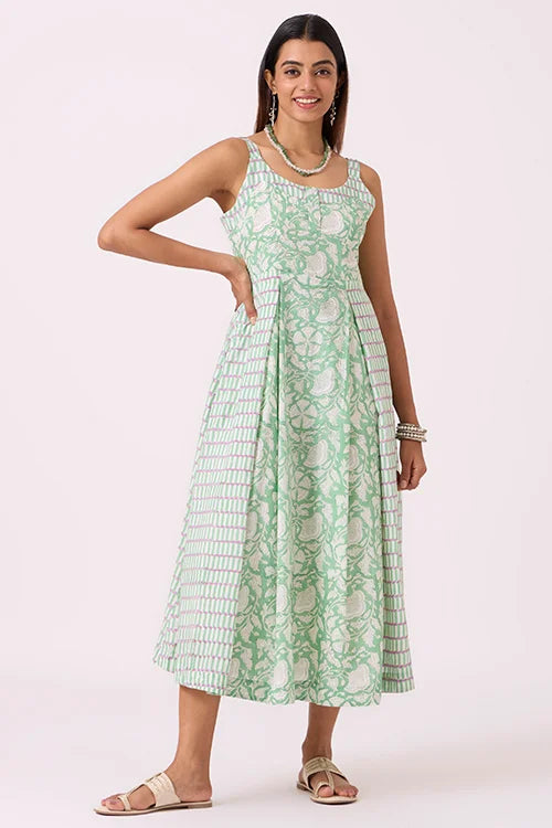Okhai "Spring" Hand Block Printed Pure Cotton Sleeveless Dress