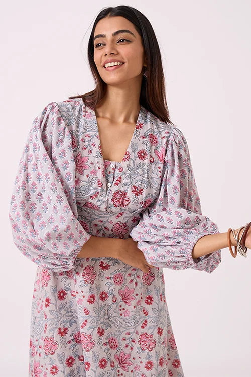 Okhai "Flora" Hand Block Printed Pure Cotton Dress