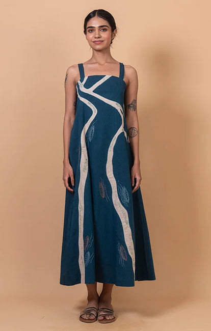 Okhai "Backwater" Hand Applique and Embroidery work Pure Cotton Dress