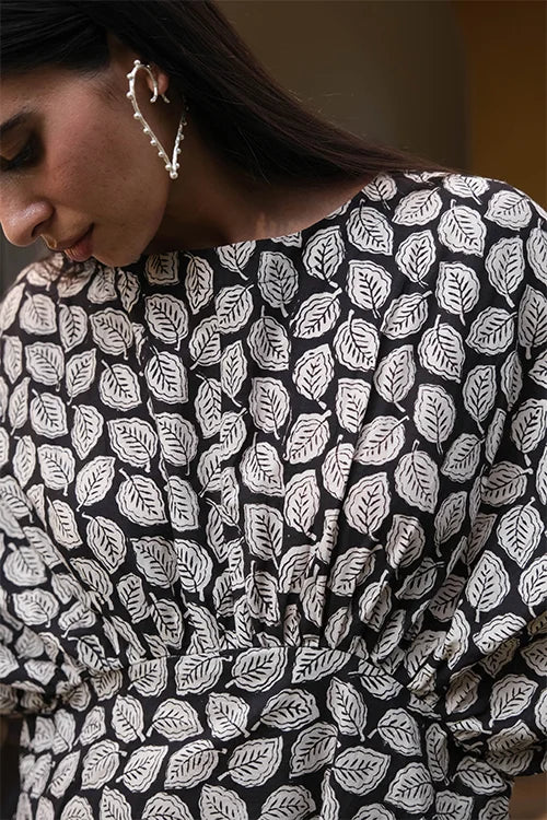 Okhai "Black Spade" Handblock Printed Pure Cotton Dress
