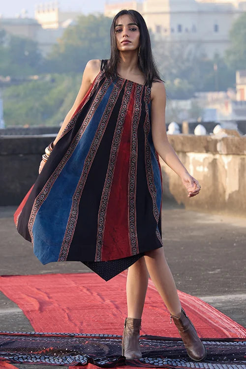 Okhai "Sunrays" Cotton Ajrakh Sleeveless Dress