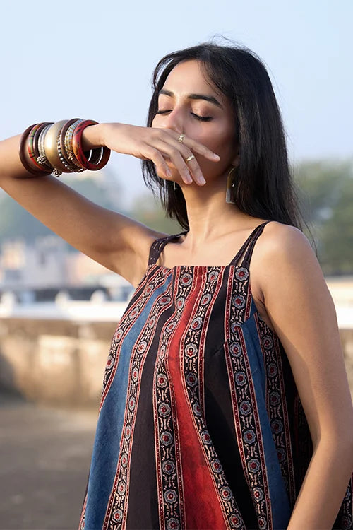 Okhai "Sunrays" Cotton Ajrakh Sleeveless Dress