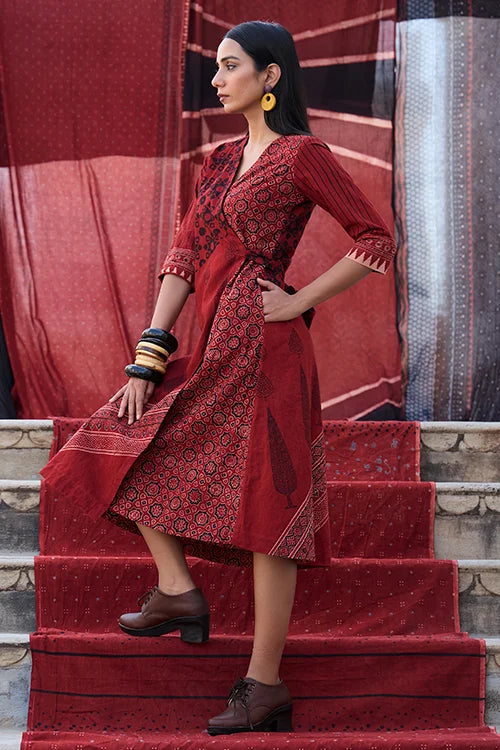 Okhai "Mosaic" Cotton Ajrakh Wrap Dress