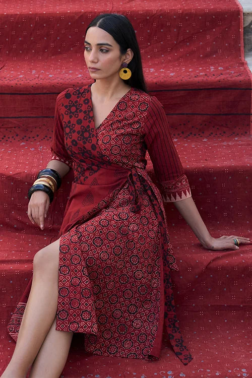 Okhai "Mosaic" Cotton Ajrakh Wrap Dress