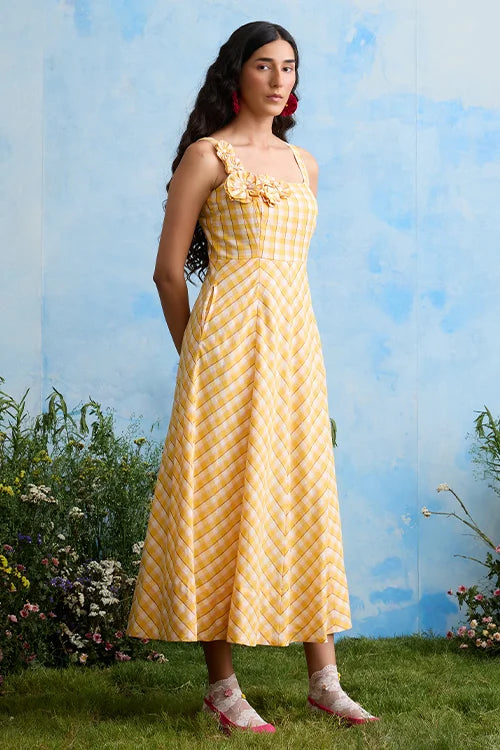 Okhai "Buttercup" Sleeveless Yellow Handloom Dress