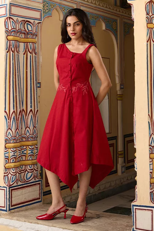 Okhai "Rouge" Hand Embroidered Pure Cotton Rayon Dress