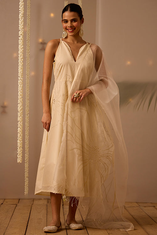 Okhai Embellish Khaat Bharat & Mukaish Work Dress with Dupatta Online