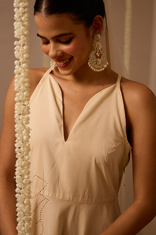 Okhai "Embellish" Mukaish and Khaat Bharat work Dress with Dupatta
