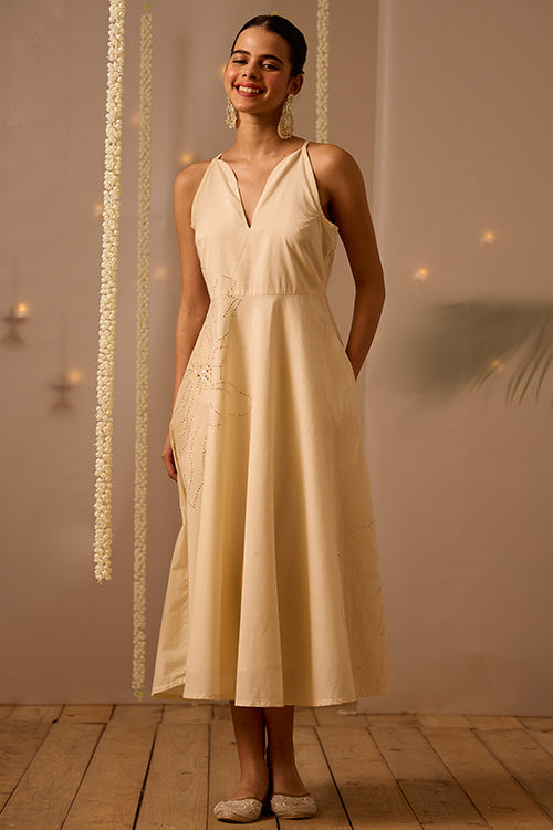 Okhai "Embellish" Mukaish and Khaat Bharat work Dress with Dupatta
