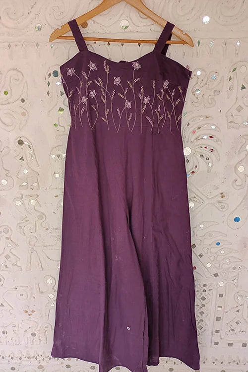 Okhai 'Cranberry' Pure Cotton Embroidered Sleeveless Jumpsuit| Rescue