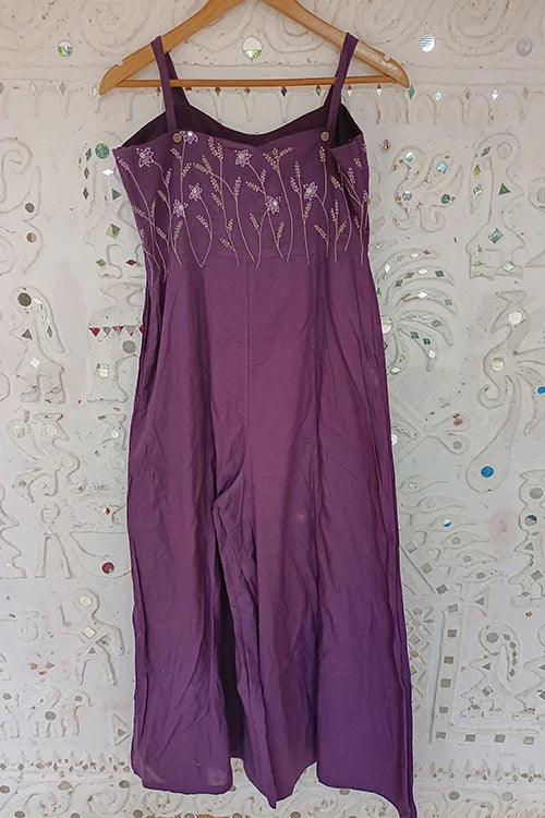 Okhai 'Cranberry' Pure Cotton Embroidered Sleeveless Jumpsuit| Rescue
