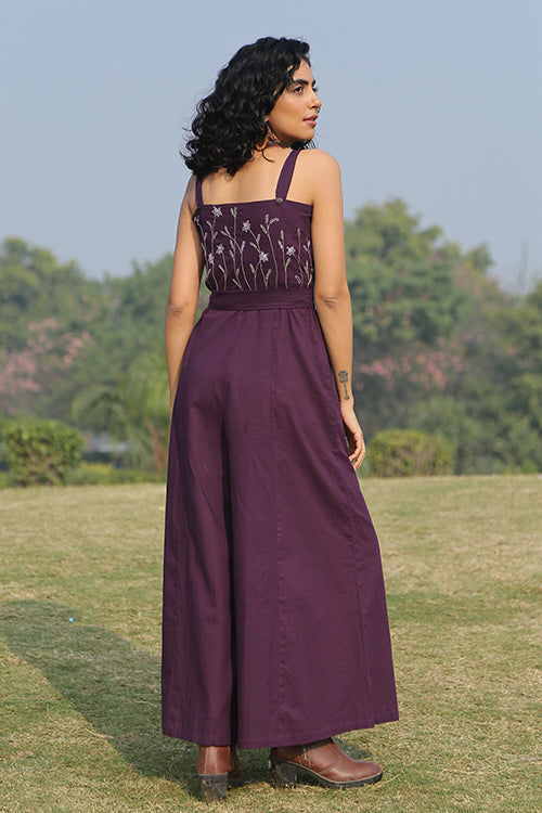 Okhai 'Cranberry' Pure Cotton Embroidered Sleeveless Jumpsuit| Rescue
