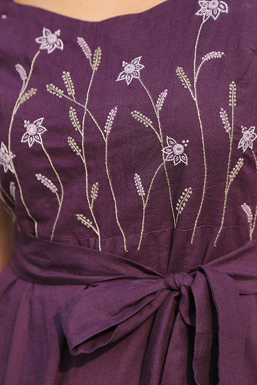 Okhai 'Cranberry' Pure Cotton Embroidered Sleeveless Jumpsuit| Rescue