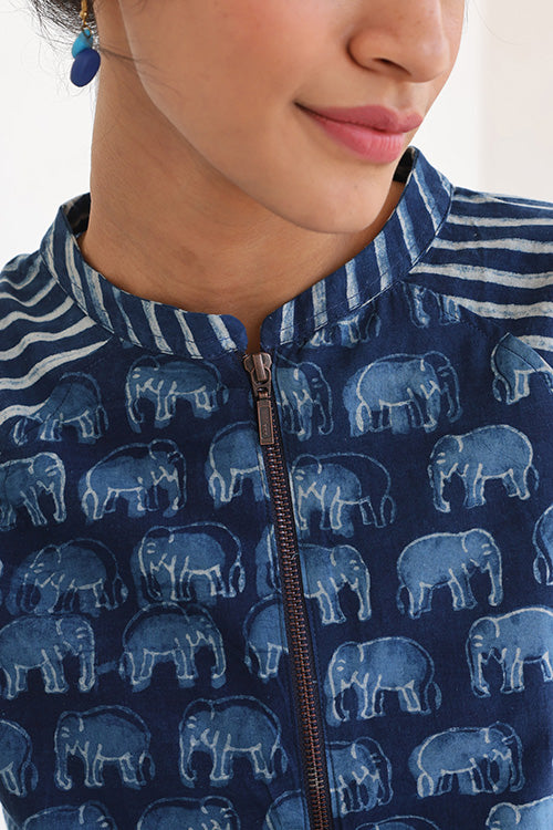 Okhai 'Elle-Poo' Pure Cotton Hand Block Printed Bomber Jacket