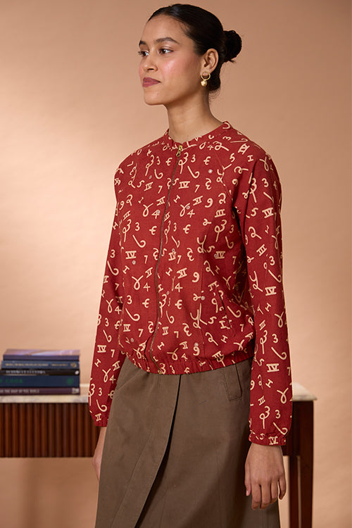 Crimson Count Mirrorwork Ajrakh Pure Cotton Bomber Jacket For Women