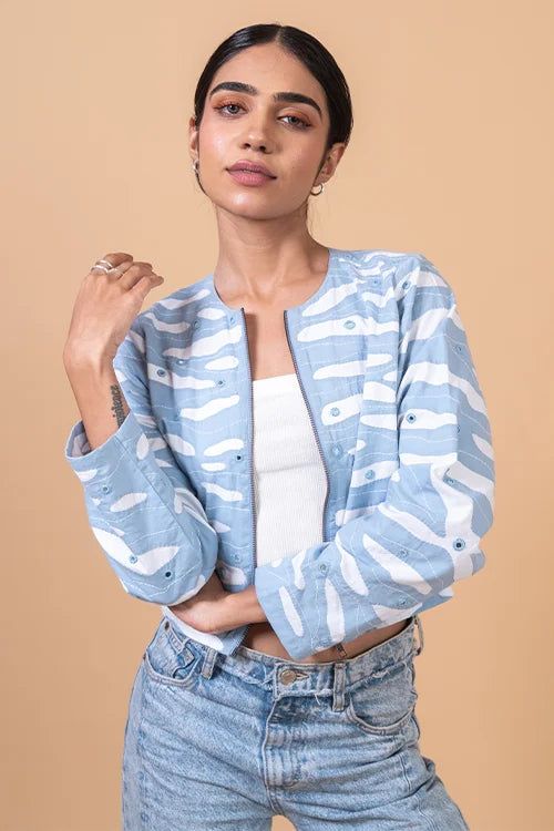 Okhai "Day Glow" Hand Applique and Embroidered Mirrorwork Pure Cotton Jacket