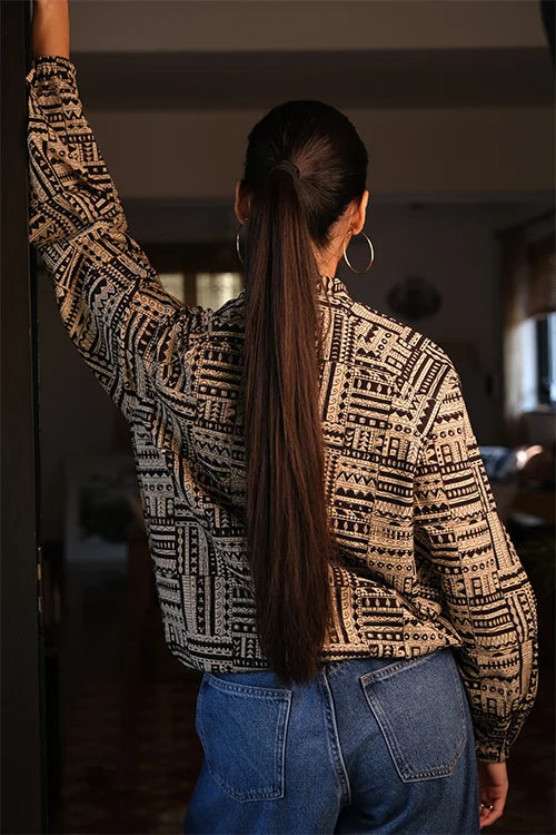 Okhai "Noir" Handblock Printed Pure Cotton Bomber Jacket