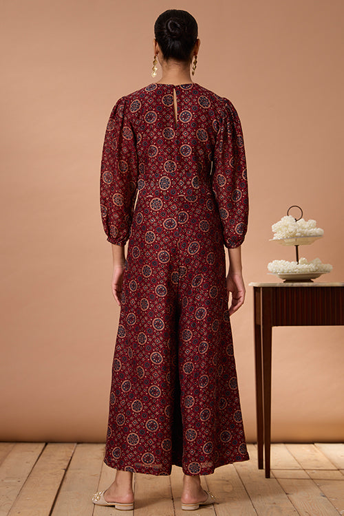 Okhai "Sunstone" Handblock Printed Chanderi Silk Ajrakh Jumpsuit