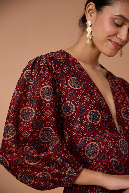Okhai "Sunstone" Handblock Printed Chanderi Silk Ajrakh Jumpsuit