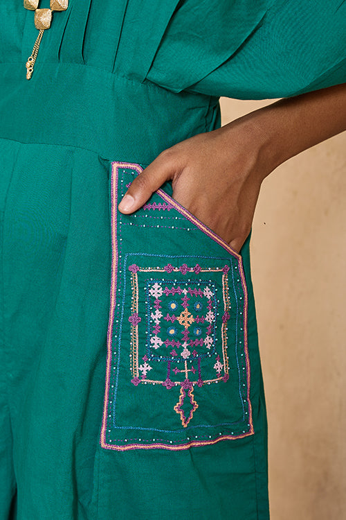 Okhai "Stupa" Hand Embroidered Mirror and Beadwork Pure Cotton Jumpsuit
