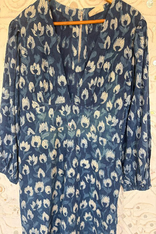 Okhai "Delphini" Handblock Printed Pure Cotton Indigo Jumpsuit | Rescue