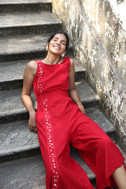 Okhai "Supernova" Hand-Embroidered Mirrorwork Pure Cotton Jumpsuit