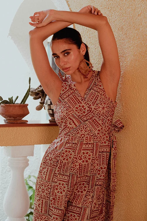 Okhai "Checkmate" Handblock Printed Pure Cotton Jumpsuit