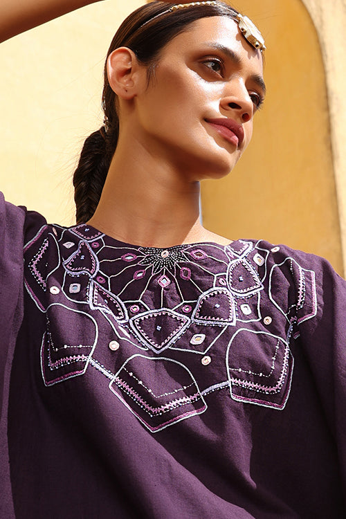 Mandala Embroidered Mirrorwork Pure Cotton Kaftan Dress For Women online