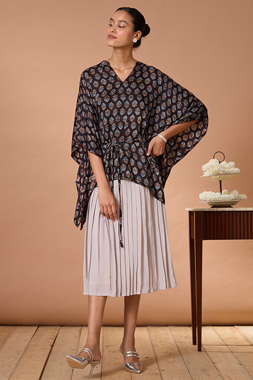 Sapphire Hymns Embroidered Mirrorwork Chanderi Silk Kaftan Online