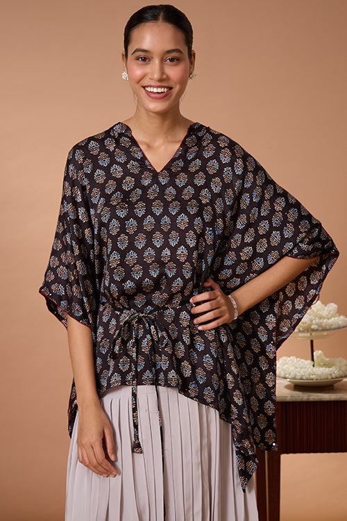 Sapphire Hymns Embroidered Mirrorwork Chanderi Silk Kaftan Online