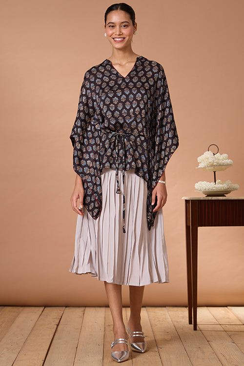 Okhai "Sapphire Hymns" Hand Embroidered MIrrorwork Handblock Printed Modal Ajrakh Kaftaan