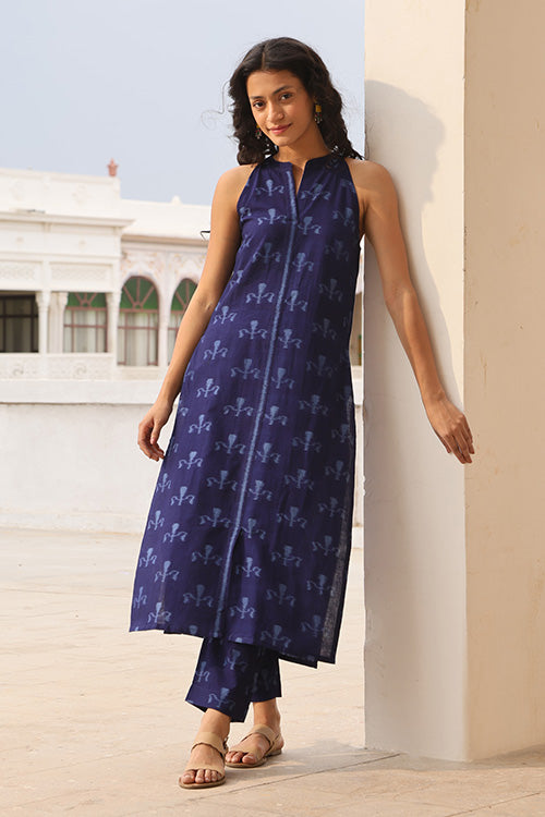 Okhai Azure Symphony Ikkat Printed Kurta Pant Set For Women Online