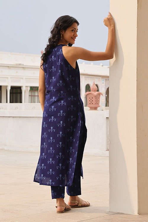 Okhai "Azure Symphony" Handwoven Ikkat Kurta Pant set