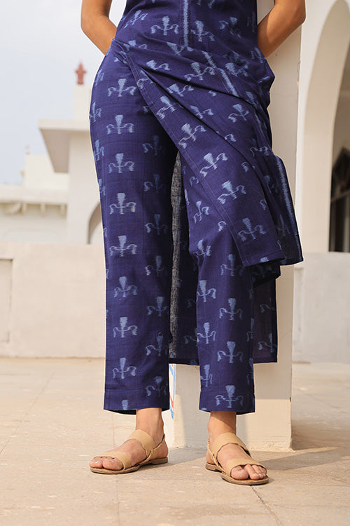 Okhai "Azure Symphony" Handwoven Ikkat Kurta Pant set