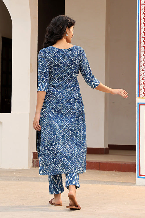 Okhai 'Iris' Pure Cotton Hand Block Printed Kurta Pant Set