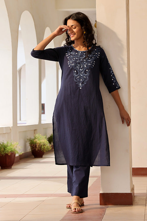 Okhai Mehfil Embroidered Cotton Kurta Pant Set For Women Online