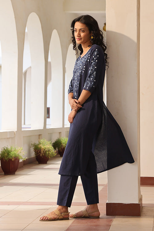 Okhai "Mehfil" Pure Cotton Hand Embroidered Mirrorwork Kurta Pant set