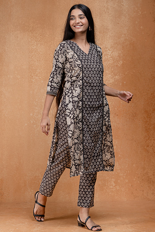 Okhai "Ivory Bloom" Handblock Printed Pure Cotton Embroidered Kurta Pant Set