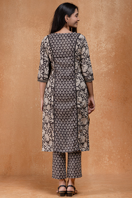 Okhai "Ivory Bloom" Handblock Printed Pure Cotton Embroidered Kurta Pant Set