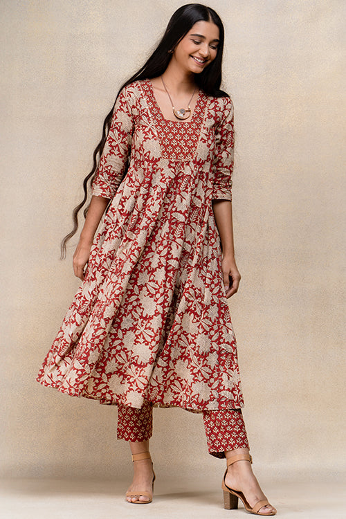 Rosemary Mirrorwork Handblock Printed Pure Cotton Kurta Pant Set