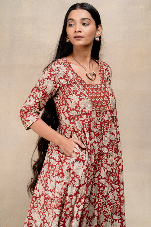 Okhai "Rosemary" Mirrorwork Handblock Printed Pure Cotton Kurta Pant Set