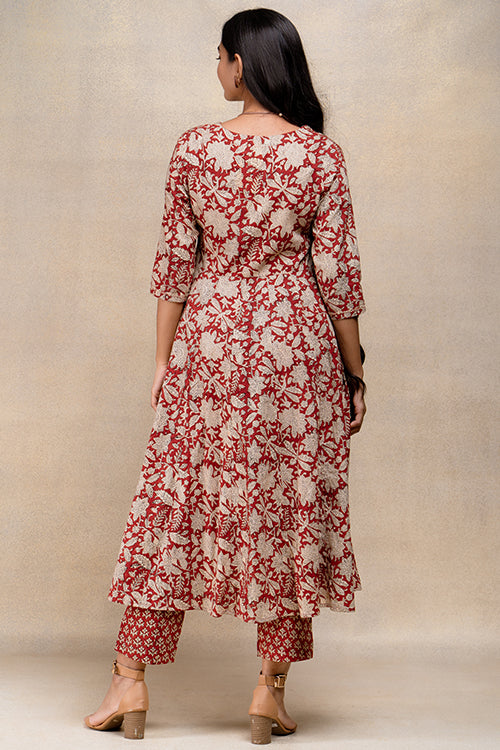 Okhai "Rosemary" Mirrorwork Handblock Printed Pure Cotton Kurta Pant Set