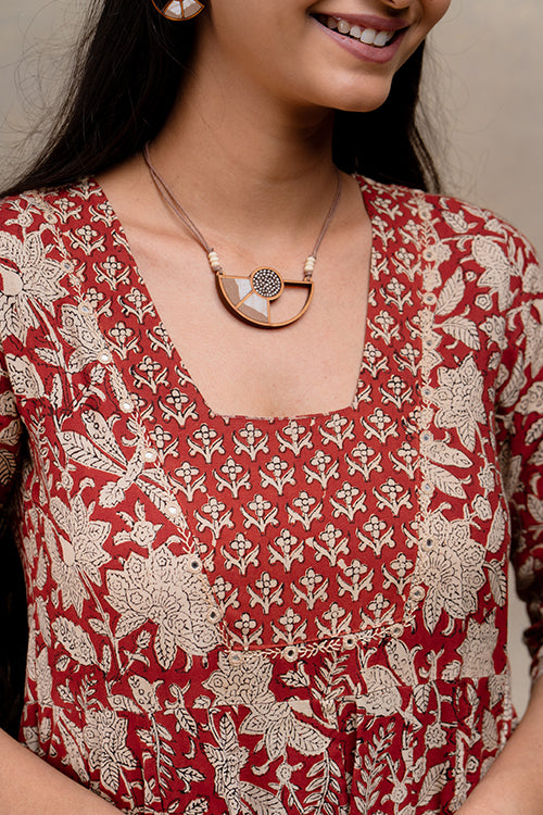 Okhai "Rosemary" Mirrorwork Handblock Printed Pure Cotton Kurta Pant Set