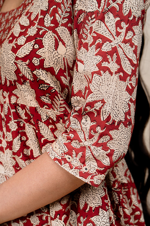 Okhai "Rosemary" Mirrorwork Handblock Printed Pure Cotton Kurta Pant Set