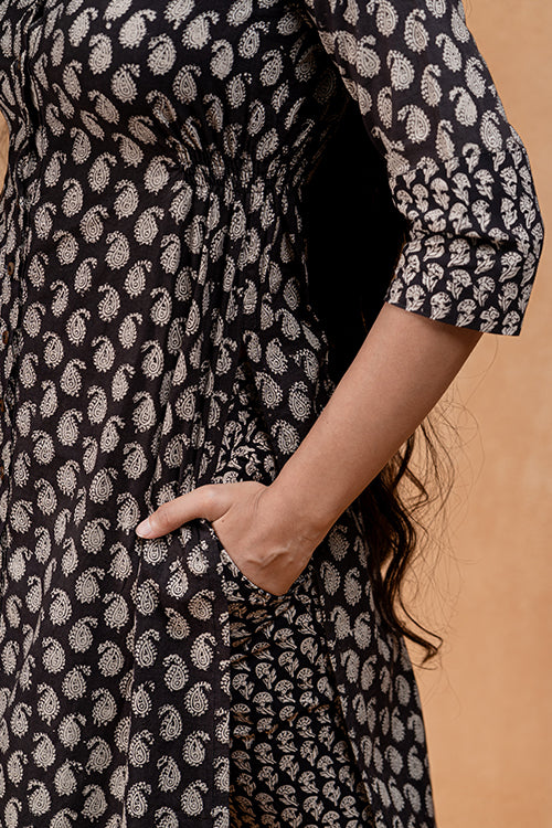 Okhai "Black Forest" Handblock Printed Pure Cotton Kurta Pant Set