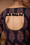 Okhai "Floraison Blossom" Hand Embroidered and Mirrorwork Handblock Printed Ajrakh Pure Cotton Kurta Pant Set