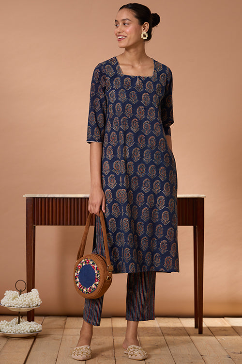 Cypress Valley Printed Cotton Ajrakh Kurta Pant Set For Women Online