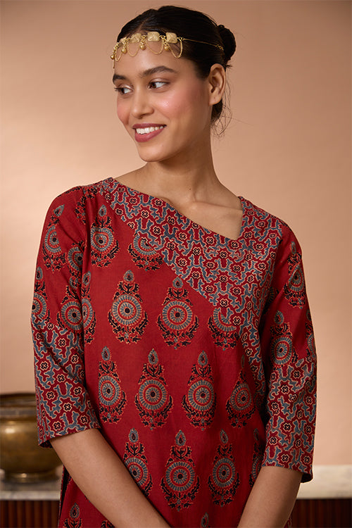 Shalimar Handblock Printed Ajrakh Pure Cotton Kurta Pant Set Online