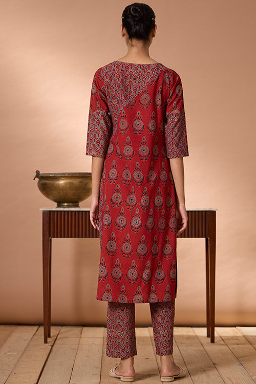 Okhai "Shalimar" Handblock Printed Ajrakh Pure Cotton Kurta Pant Set